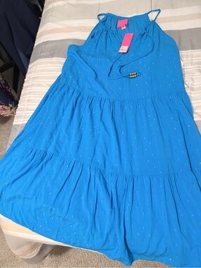 Lilly Pulitzer Electric Blue Tiered Sundress with Gold Dot Accents